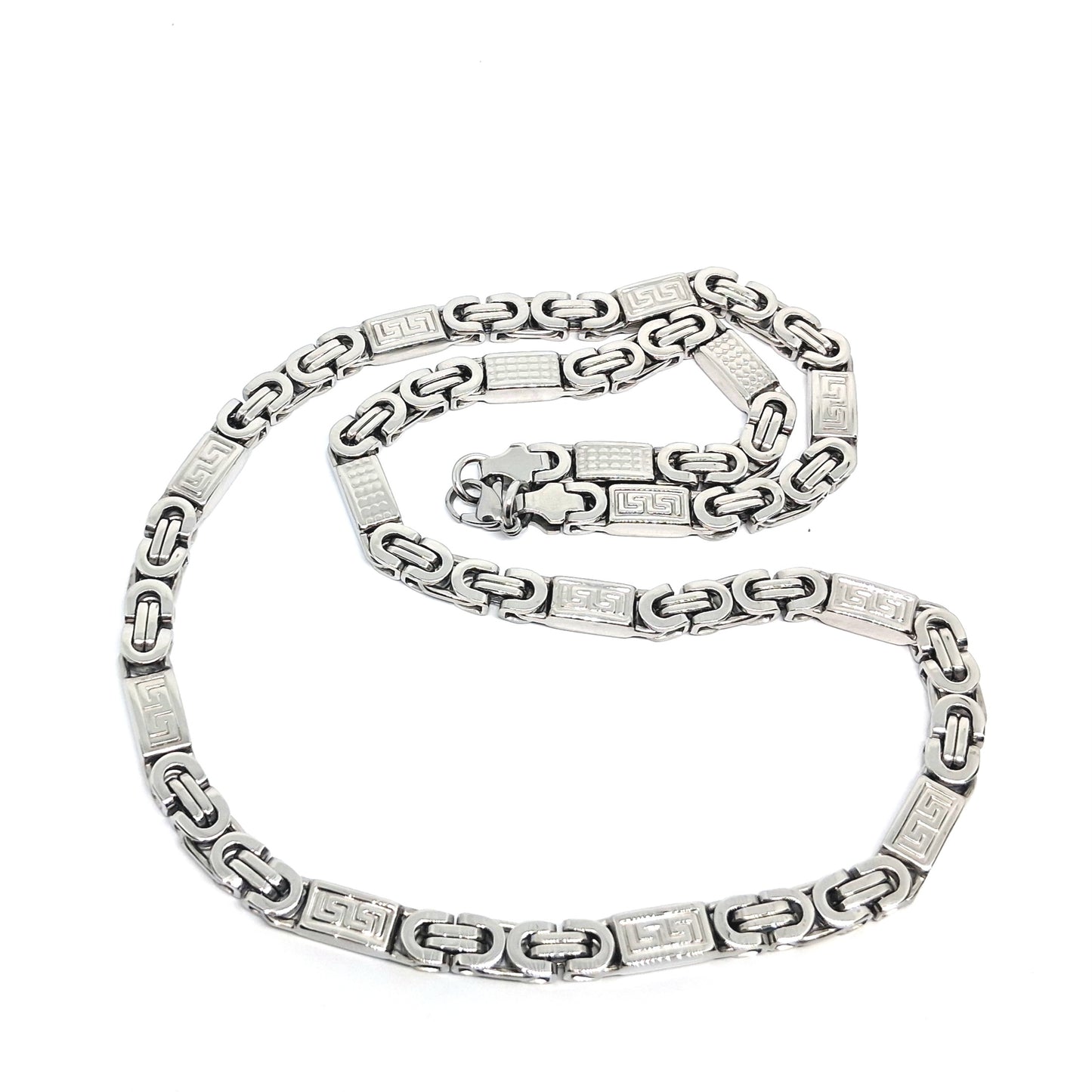 Двуцветен стоманен ланец Кралска плетка - плосък