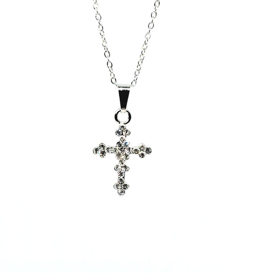 Ефектно стоманено колие Кръст с бляскави циркони
