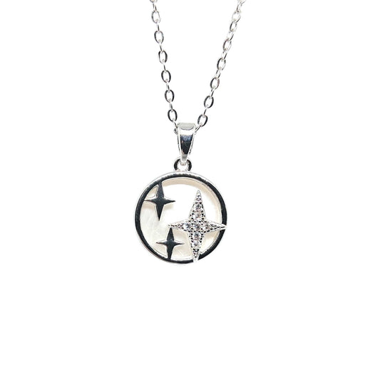 Ефектно стоманено колие Звезда със седеф