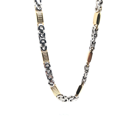 Двуцветен стоманен ланец Кралска плетка - плосък