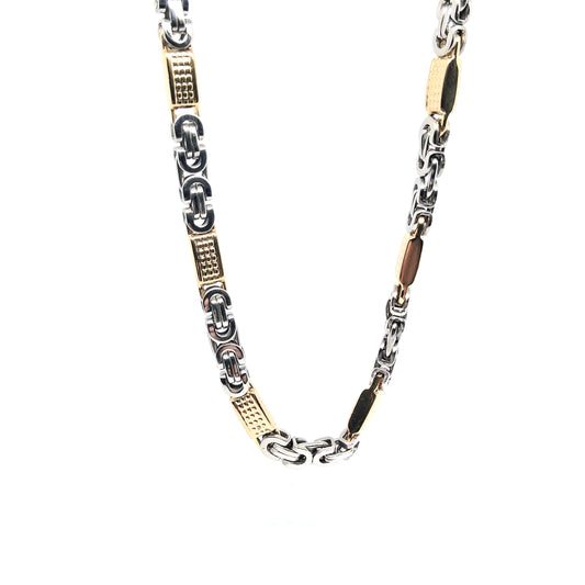 Двуцветен стоманен ланец Кралска плетка - плосък