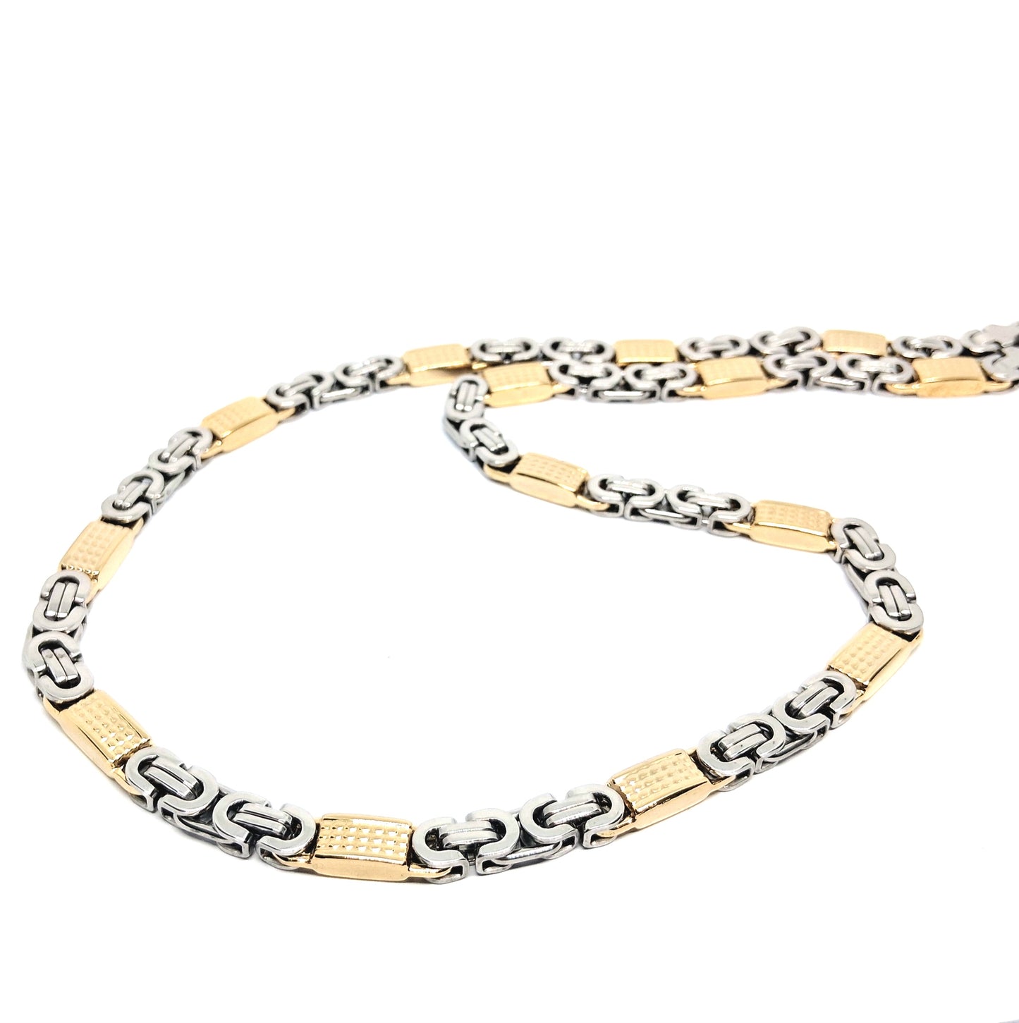 Двуцветен стоманен ланец Кралска плетка - плосък