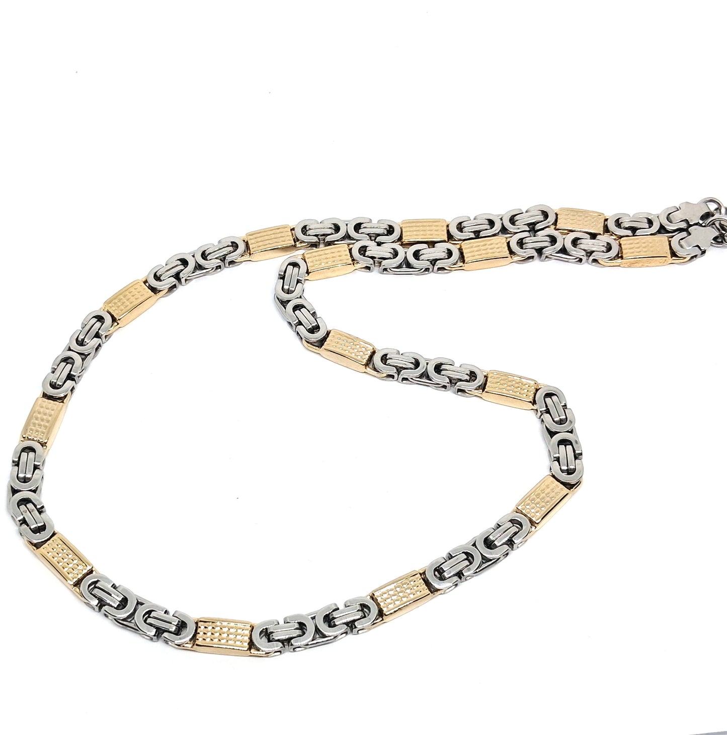 Двуцветен стоманен ланец Кралска плетка - плосък