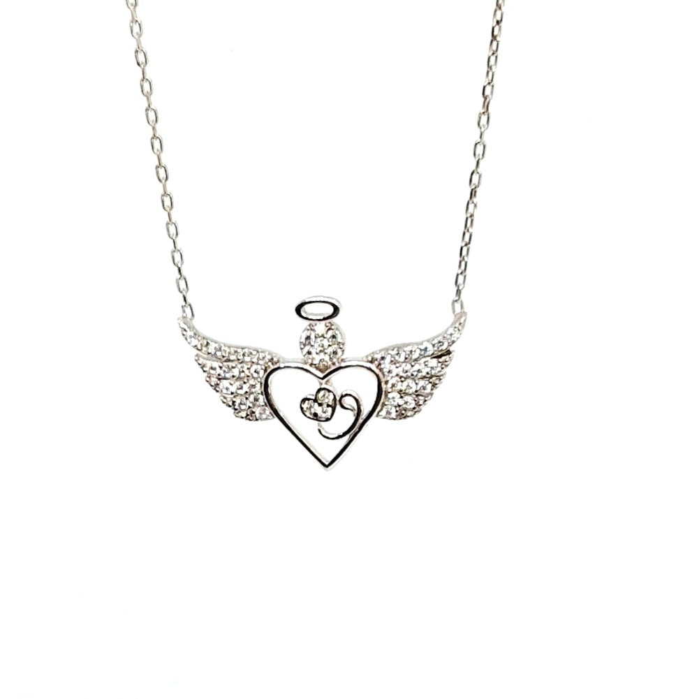 Сребърно колие сърце с ангелски крила