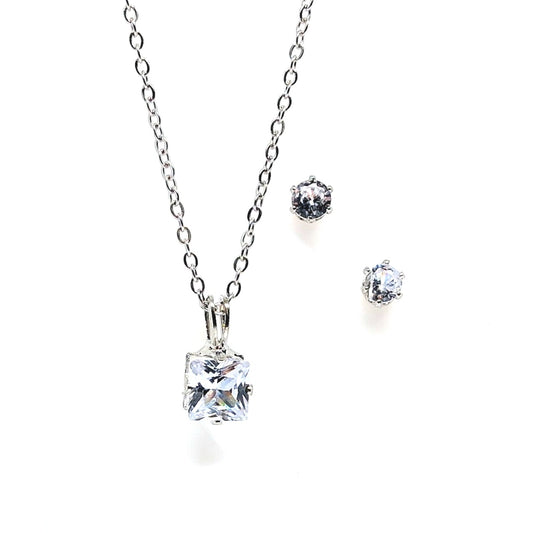 Нежен комплект колие и обеци от стомана с бляскави циркони